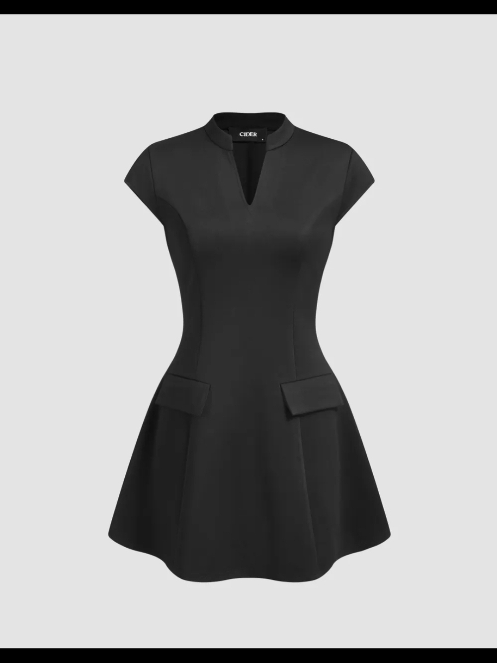 Cider Black Notch-Neck Fit & Flare Mini Dress
